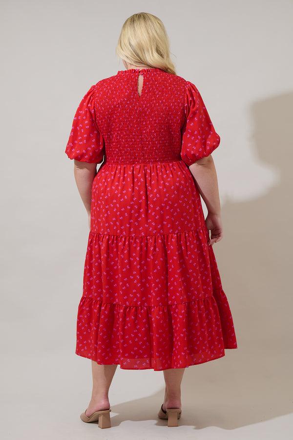 Sugarlips Tayla Bow Frazier Smocked Tiered Midi Dress Curve