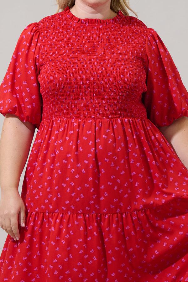 Sugarlips Tayla Bow Frazier Smocked Tiered Midi Dress Curve