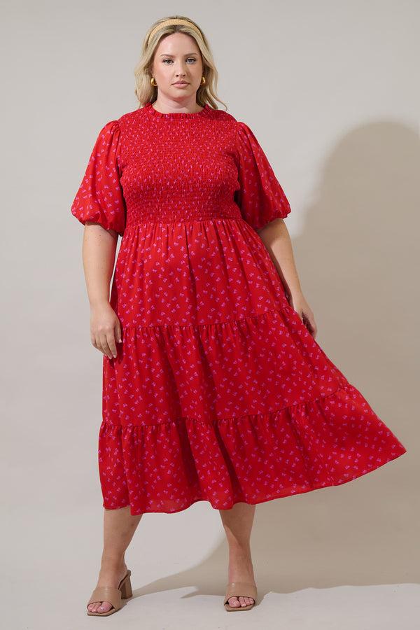 sugarlips Tayla Bow Frazier Smocked Tiered Midi Dress Curve
