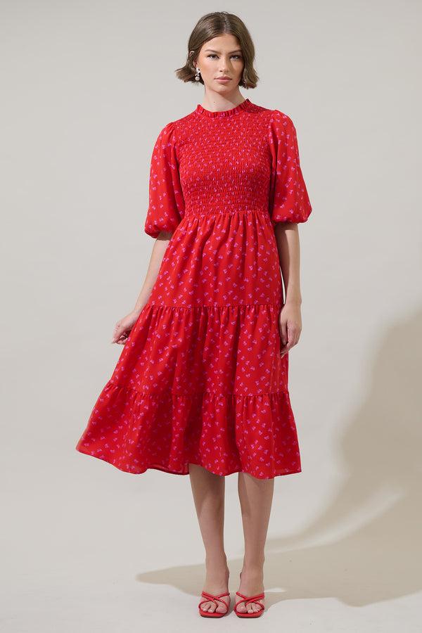 sugarlips Tayla Bow Frazier Smocked Tiered Midi Dress