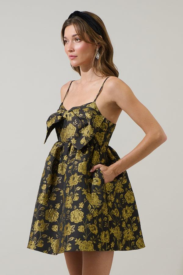 Sugarlips Thalia Jacquard Bow Tie Babydoll Mini Dress