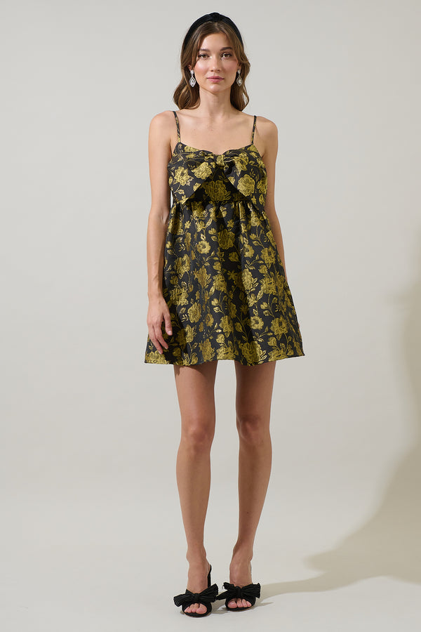 Sugarlips Thalia Jacquard Bow Tie Babydoll Mini Dress