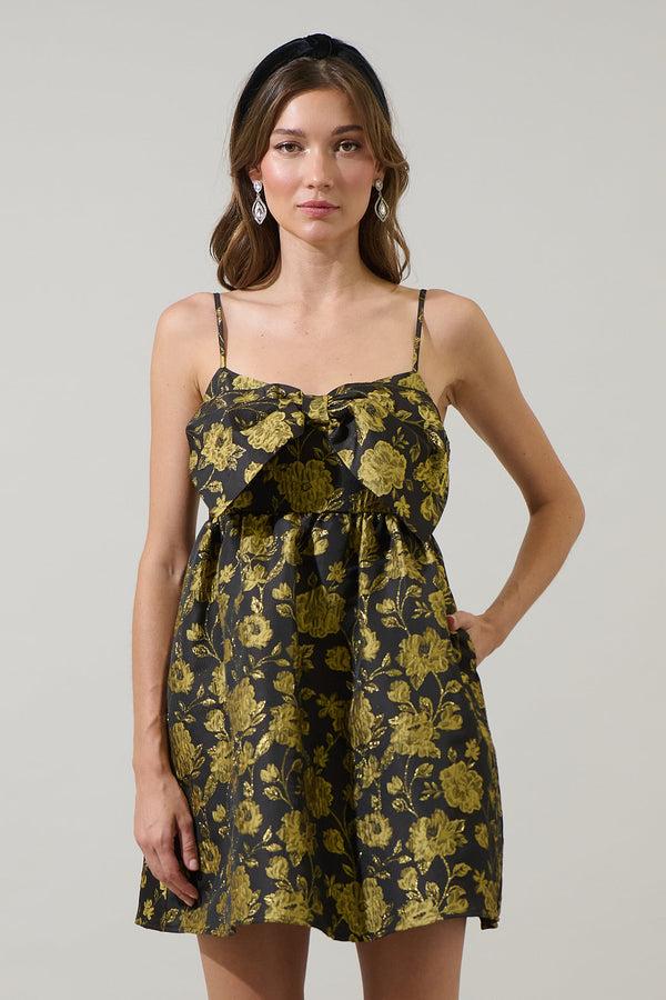sugarlips Thalia Jacquard Bow Tie Babydoll Mini Dress