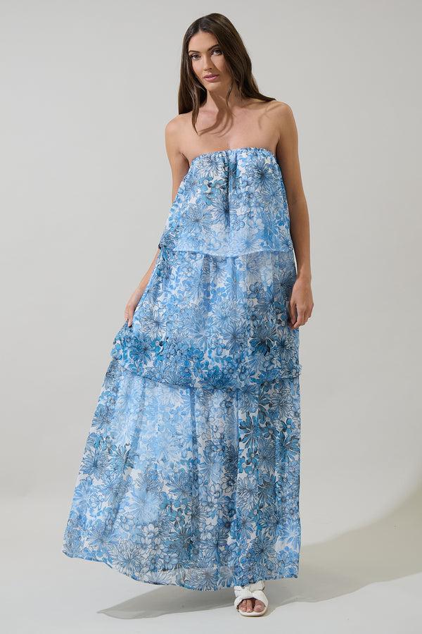 Sugarlips Tierra Floral Briary Strapless Maxi Dress