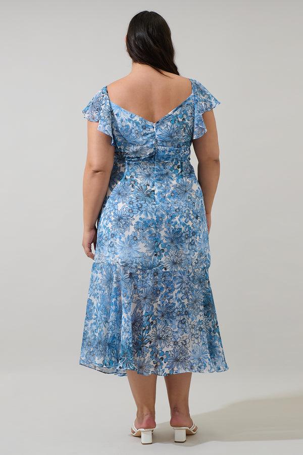 Sugarlips Tierra Floral Nadia Ruched Midi Dress Curve