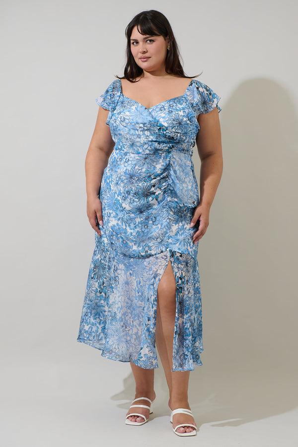 sugarlips Tierra Floral Nadia Ruched Midi Dress Curve
