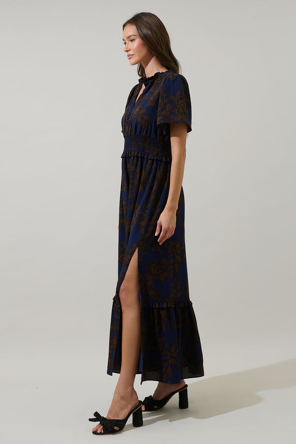 Sugarlips Tolleson Floral Valencia Split Neck Maxi Dress
