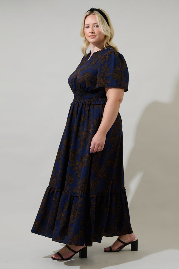 Sugarlips Tolleson Floral Valencia Split Neck Maxi Dress Curve