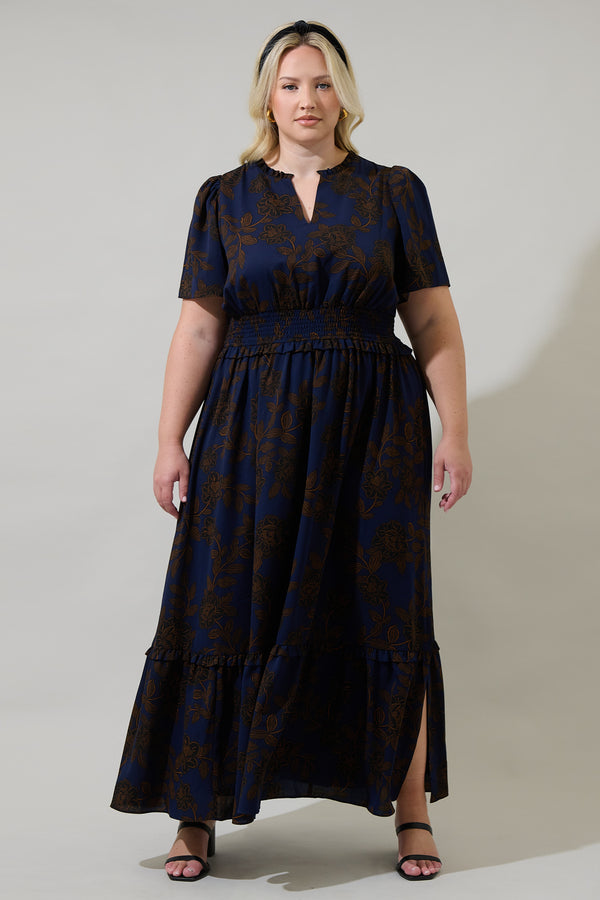 sugarlips Tolleson Floral Valencia Split Neck Maxi Dress Curve