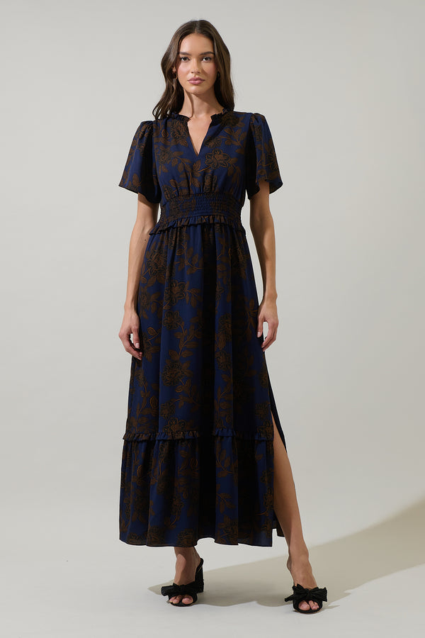 sugarlips Tolleson Floral Valencia Split Neck Maxi Dress