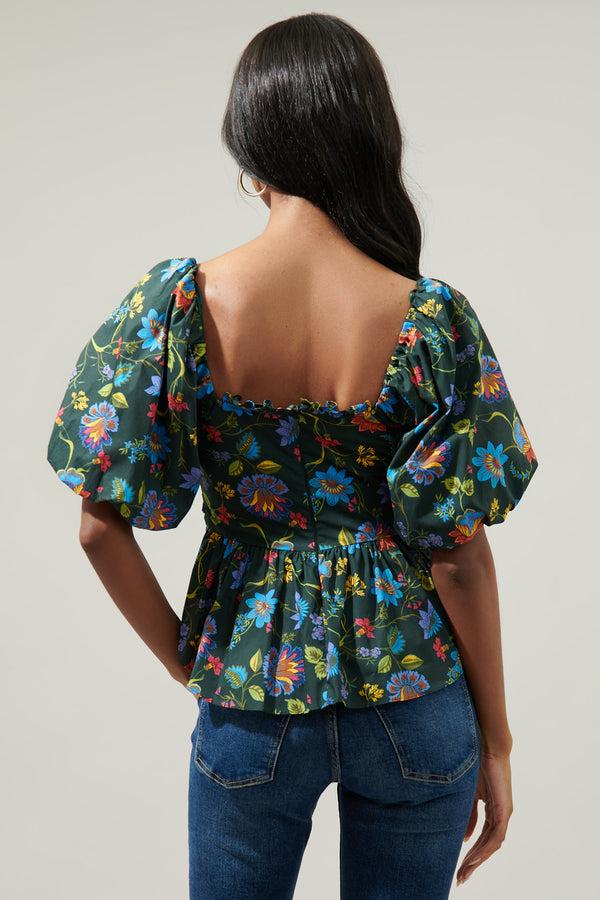 Sugarlips Topeaka Floral Theodora Surplice Peplum Blouse