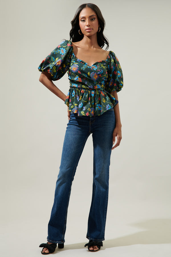 Sugarlips Topeaka Floral Theodora Surplice Peplum Blouse
