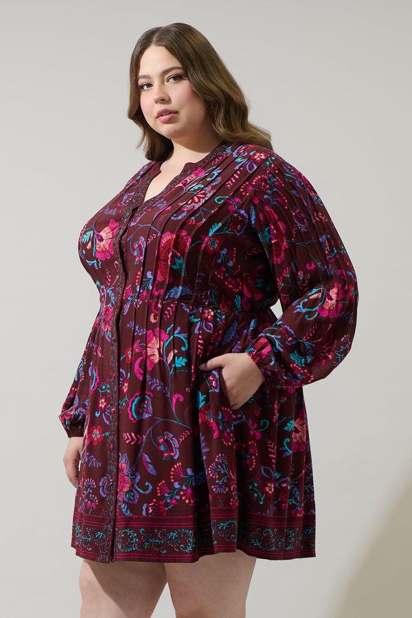 Sugarlips Tory Paisley Ceny Button Down Mini Dress Curve
