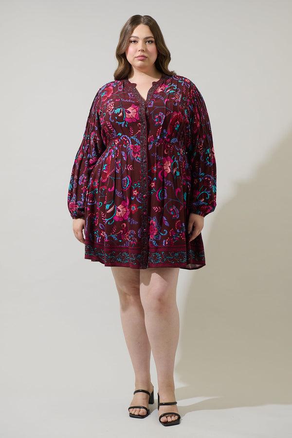 Sugarlips Tory Paisley Ceny Button Down Mini Dress Curve