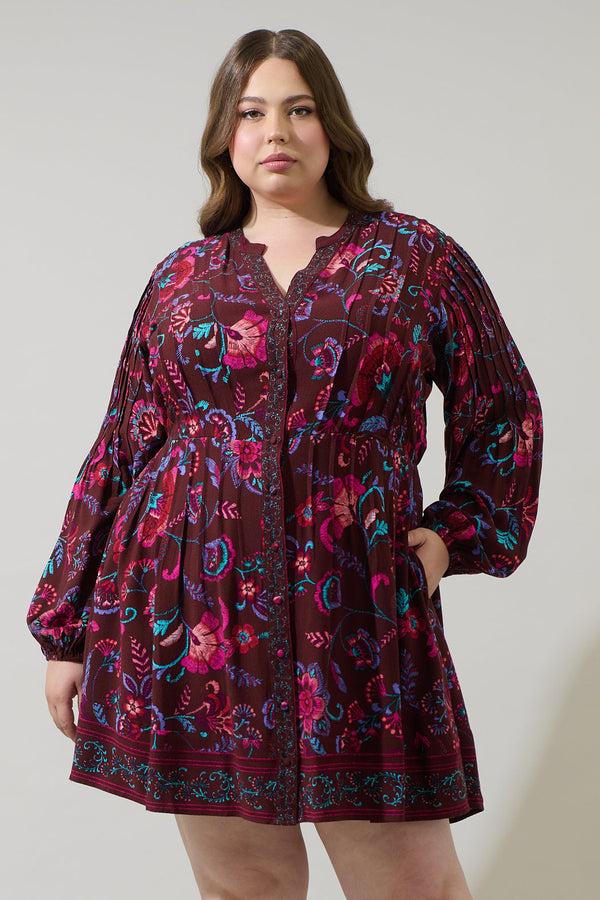 sugarlips Tory Paisley Ceny Button Down Mini Dress Curve