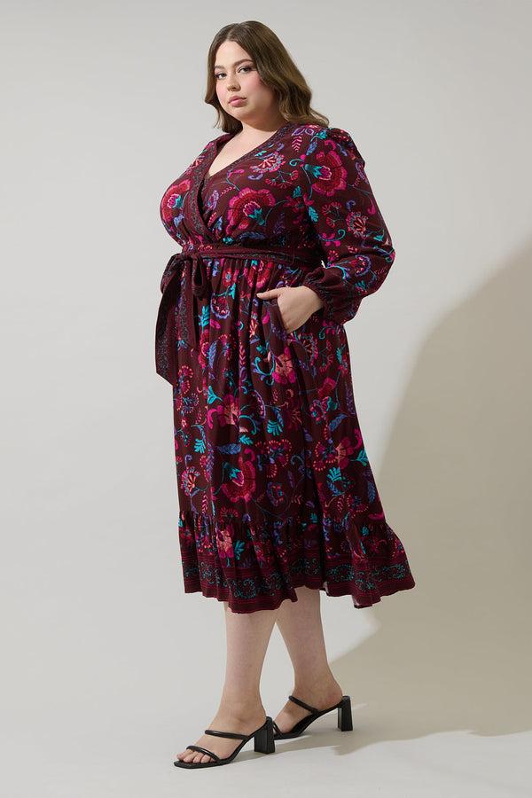 Sugarlips Tory Paisley Mindie Wrap Midi Dress Curve