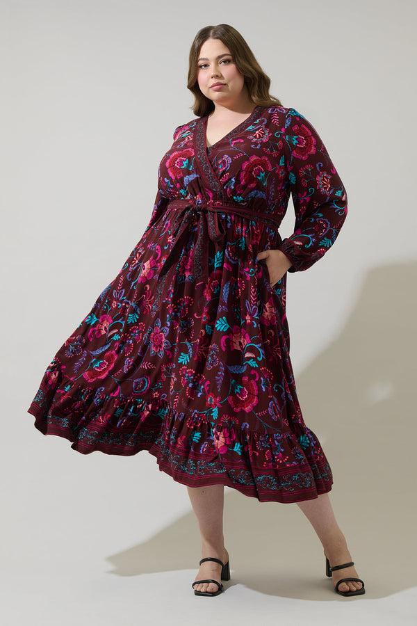 sugarlips Tory Paisley Mindie Wrap Midi Dress Curve