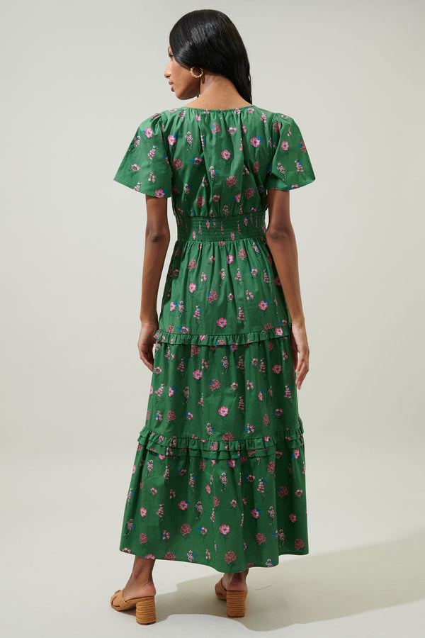 Sugarlips Trini Floral Palmer Poplin Tiered Maxi Dress