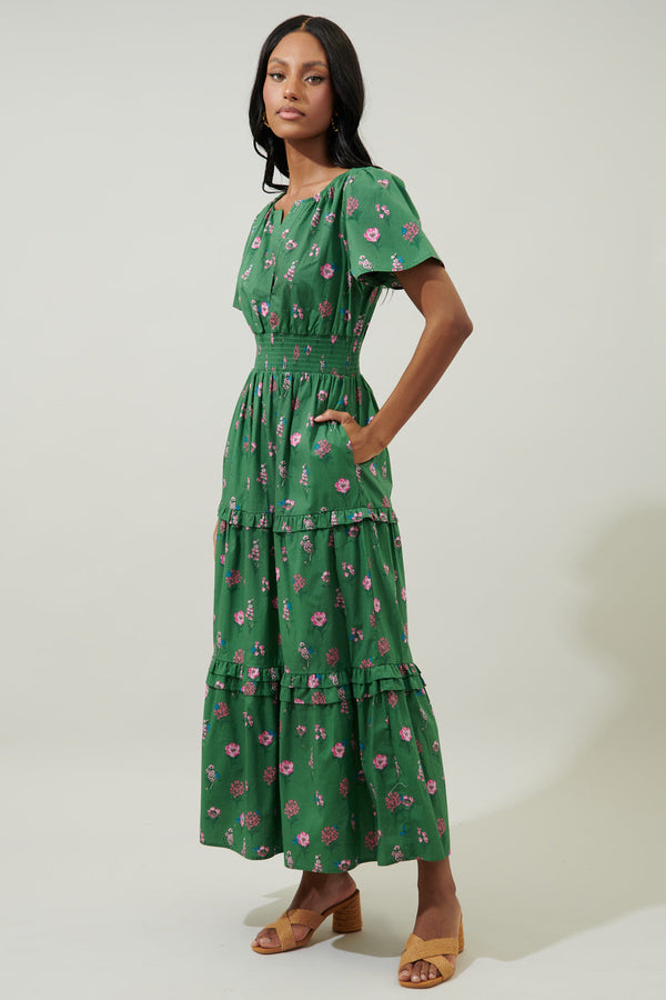 Sugarlips Trini Floral Palmer Poplin Tiered Maxi Dress