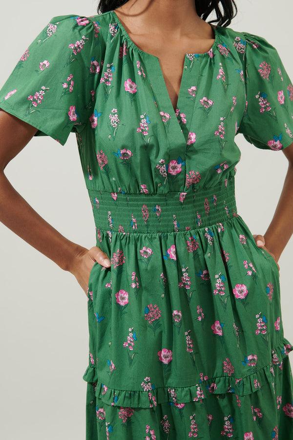 Sugarlips Trini Floral Palmer Poplin Tiered Maxi Dress