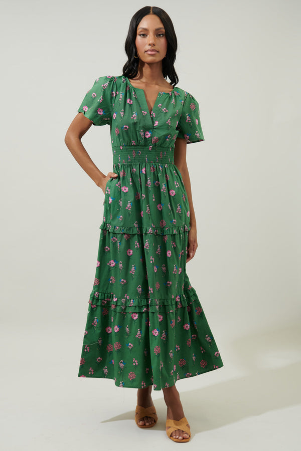 sugarlips Trini Floral Palmer Poplin Tiered Maxi Dress