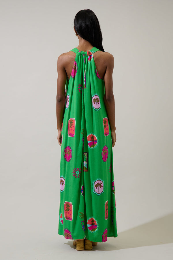Sugarlips Trinie Postcard Rubi Halter Neck Maxi Dress