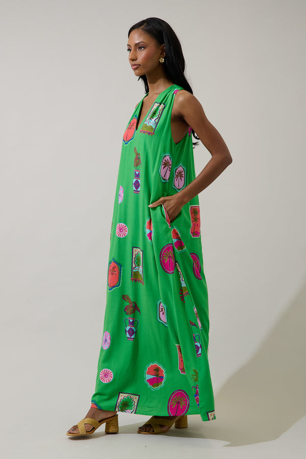 Sugarlips Trinie Postcard Rubi Halter Neck Maxi Dress