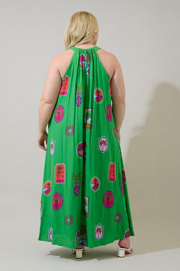 Sugarlips Trinie Postcard Rubi Halter Neck Maxi Dress Curve