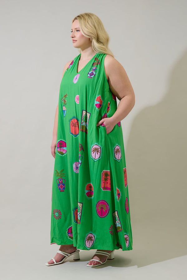 Sugarlips Trinie Postcard Rubi Halter Neck Maxi Dress Curve