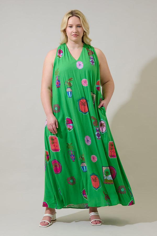 sugarlips Trinie Postcard Rubi Halter Neck Maxi Dress Curve