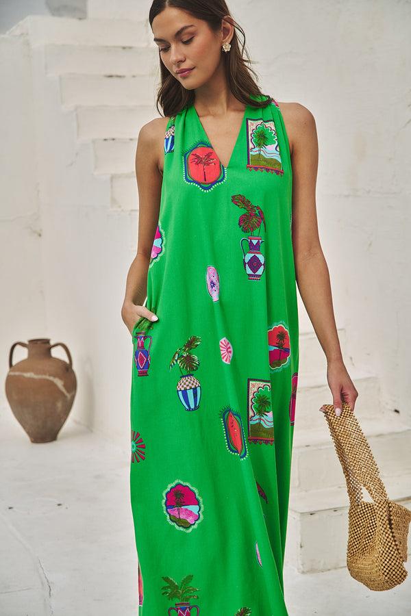 sugarlips Trinie Postcard Rubi Halter Neck Maxi Dress