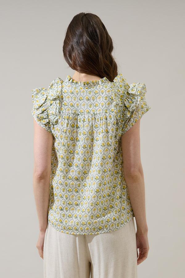 Sugarlips Trinny Floral Ramona Ruffle Split Neck Top