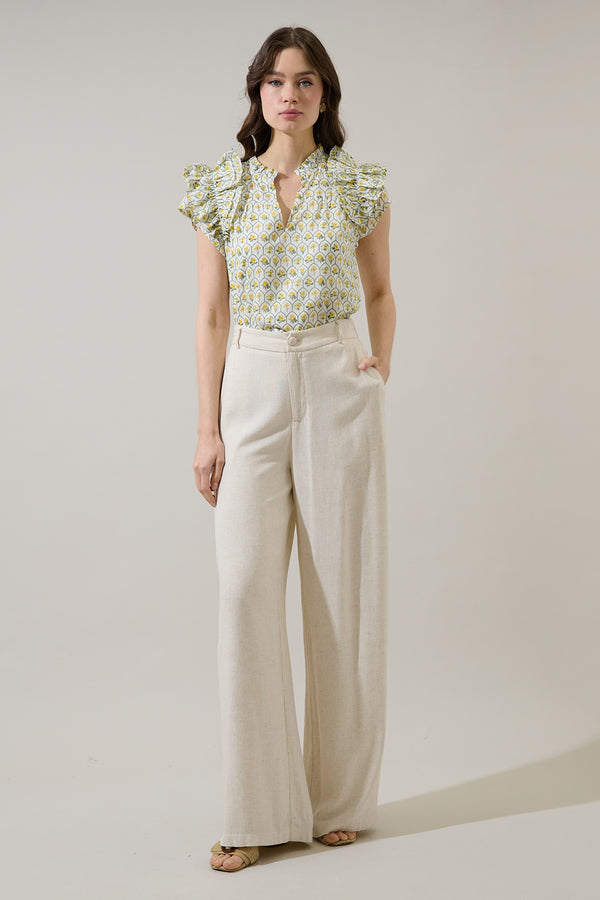 Sugarlips Trinny Floral Ramona Ruffle Split Neck Top