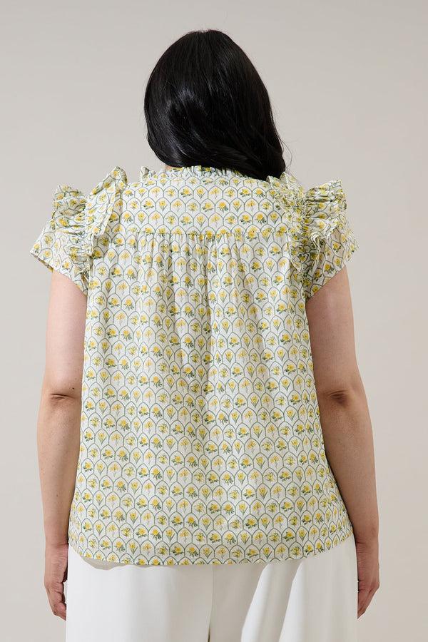 Sugarlips Trinny Floral Ramona Ruffle Split Neck Top Curve