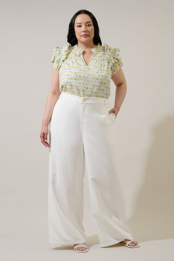 Sugarlips Trinny Floral Ramona Ruffle Split Neck Top Curve