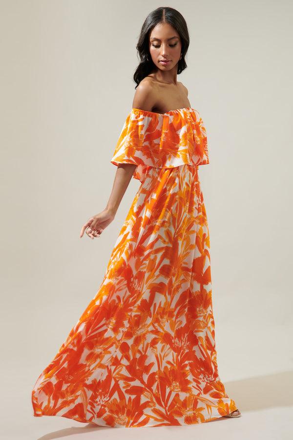 Sugarlips Tropical Dreamsicle Enamored Off The Shoulder Ruffle Dress