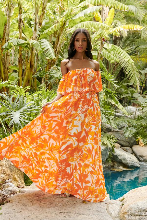 sugarlips Tropical Dreamsicle Enamored Off the Shoulder Ruffle Dress
