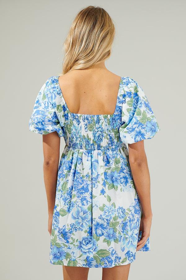 Sugarlips Truth Be Told Blue Floral Pleated Mini Dress