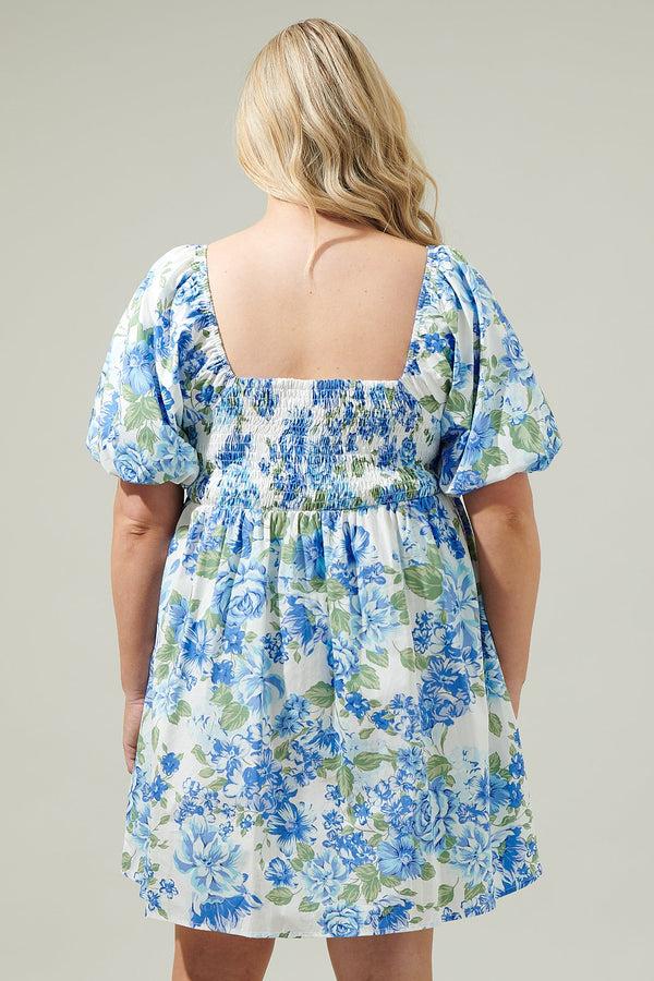 Sugarlips Truth Be Told Blue Floral Pleated Mini Dress Curve