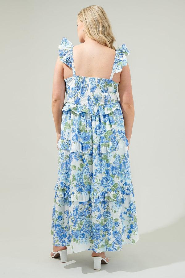 Sugarlips Truth Be Told Blue Floral Tiered Maxi Dress Curve