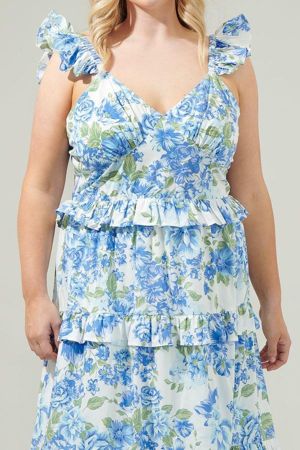 Sugarlips Truth Be Told Blue Floral Tiered Maxi Dress Curve