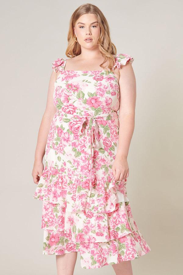 Sugarlips Truth Be Told Guayana Ruffle Tiered Midi Dress Curve