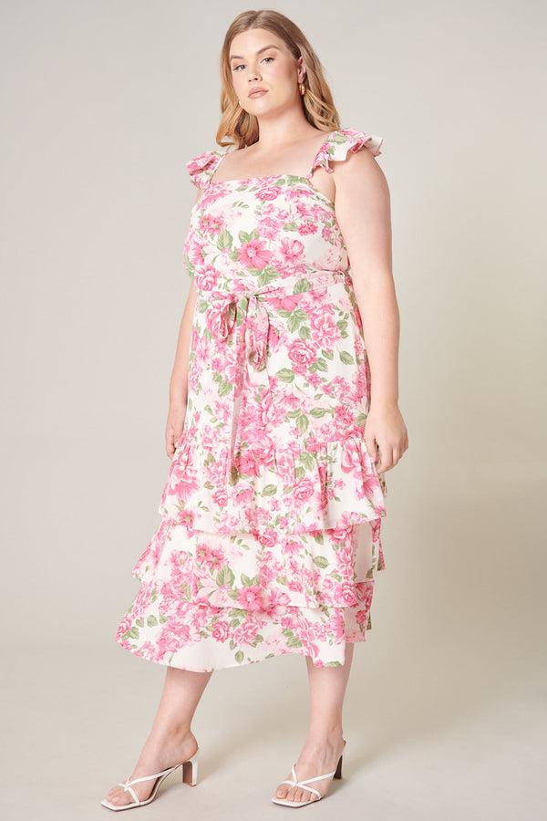 Sugarlips Truth Be Told Guayana Ruffle Tiered Midi Dress Curve