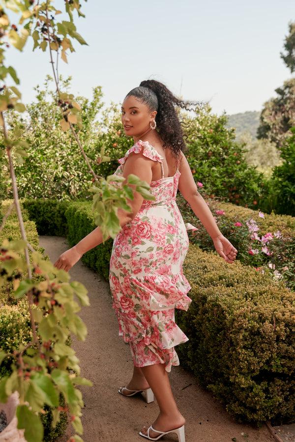 sugarlips Truth Be Told Guayana Ruffle Tiered Midi Dress Curve