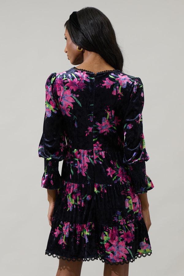Sugarlips Tulda Floral Amari Velvet Tiered Mini Dress