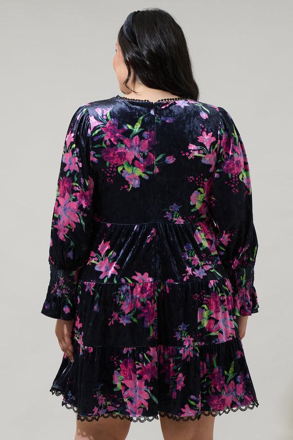 Sugarlips Tulda Floral Amari Velvet Tiered Mini Dress Curve