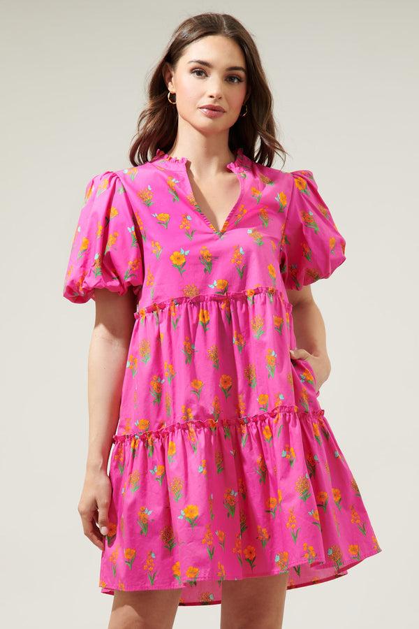 Sugarlips Tune Floral Jeanne Bubble Sleeve Babydoll Dress