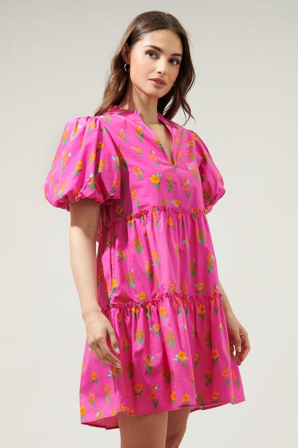 Sugarlips Tune Floral Jeanne Bubble Sleeve Babydoll Dress
