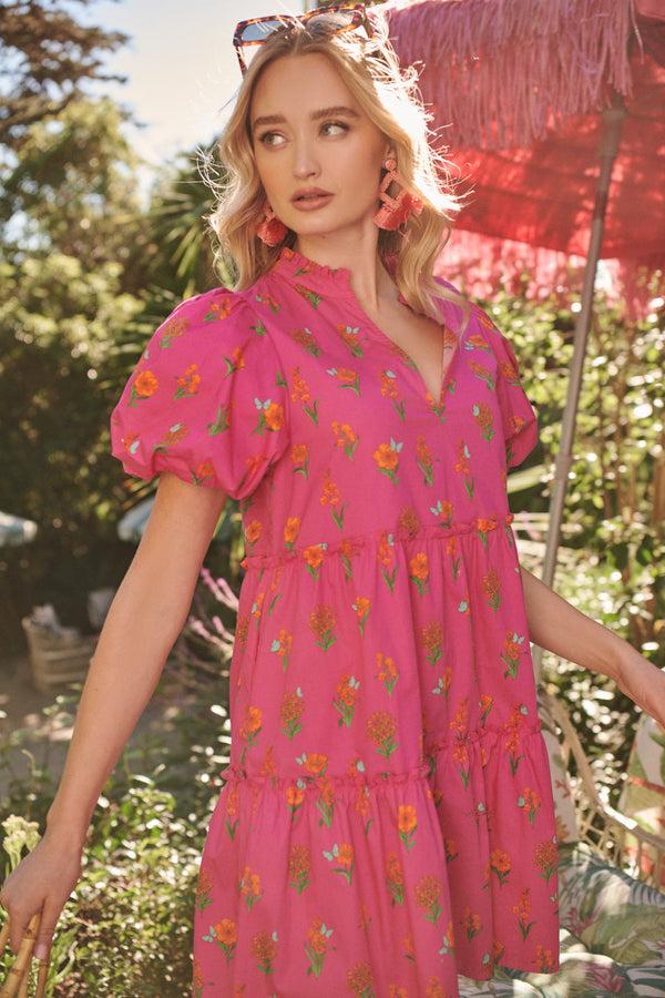 sugarlips Tune Floral Jeanne Bubble Sleeve Babydoll Dress