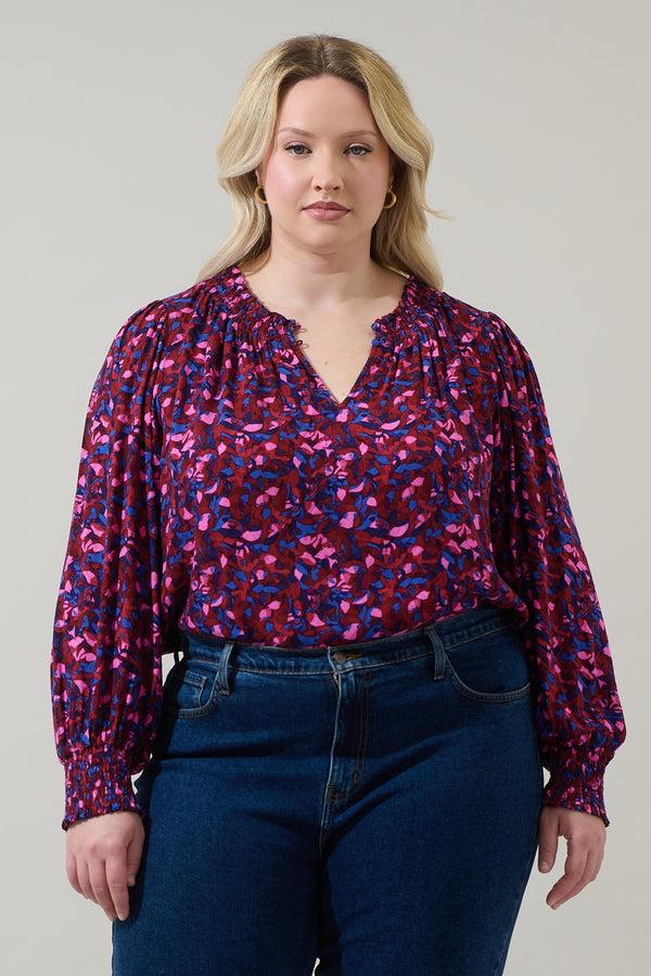 sugarlips Turma Abstract Jania Smock Trim Top Curve